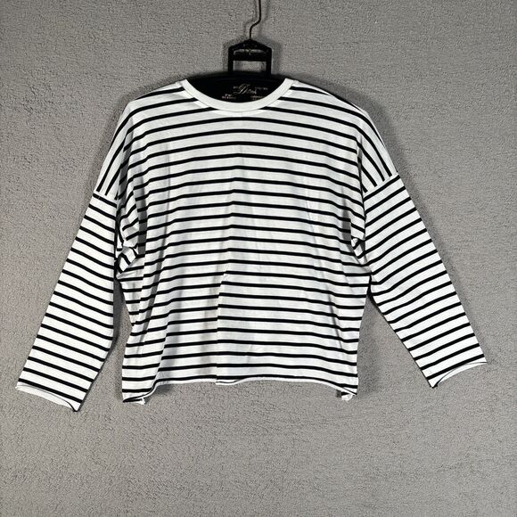 Uniqlo Women’s Size S Long Sleeve Stripe Top Black White‎ Light Weight Blouse - Picture 10 of 11
